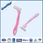 Pink Color Triple Blade Razor With Pivoting Head And Comfortable Rubber Handle